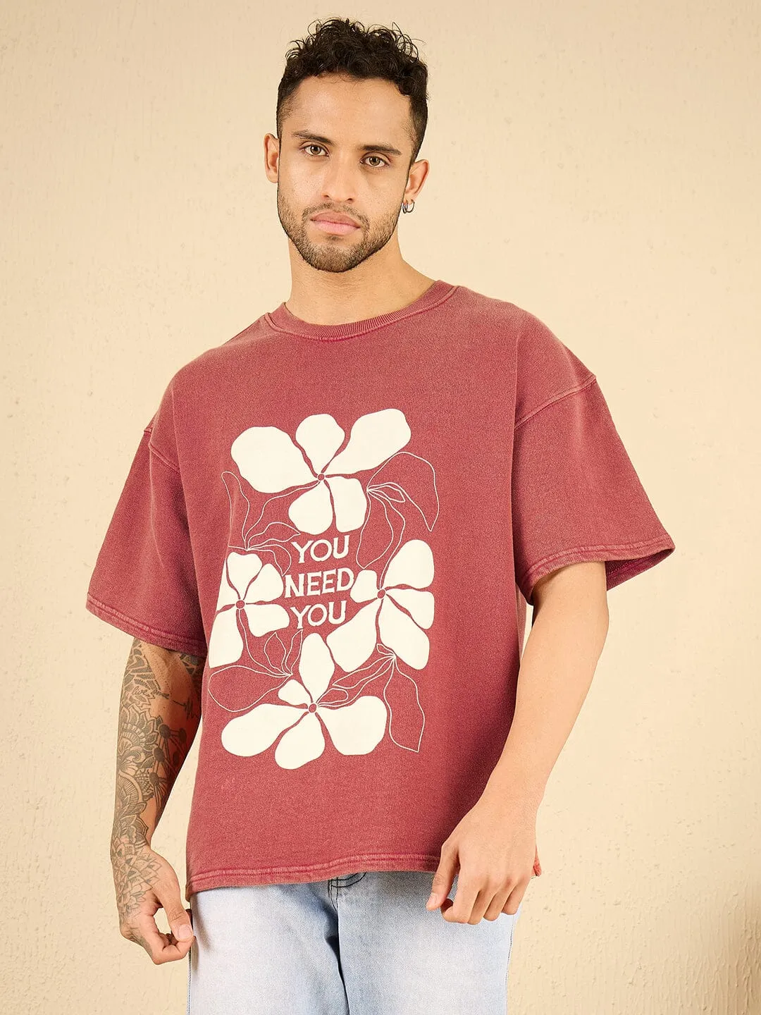 Rust Acid Floral Graphic Oversized Tshirt