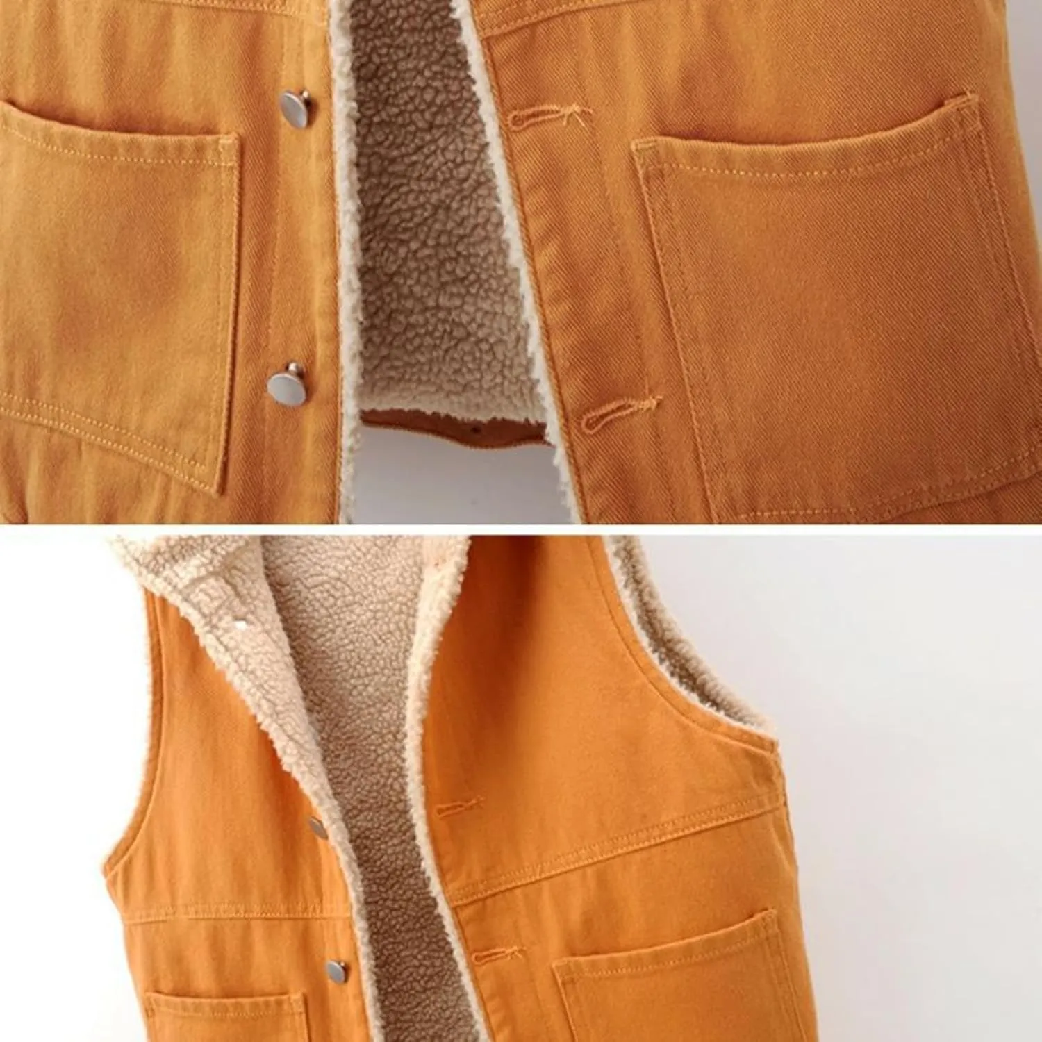 Sherpa Hooded Denim Vest Women Fuzzy Fleece Lined Padded Sleeveless Jacket Winter Thicken Thermal Warm Lamb Jean Gilet