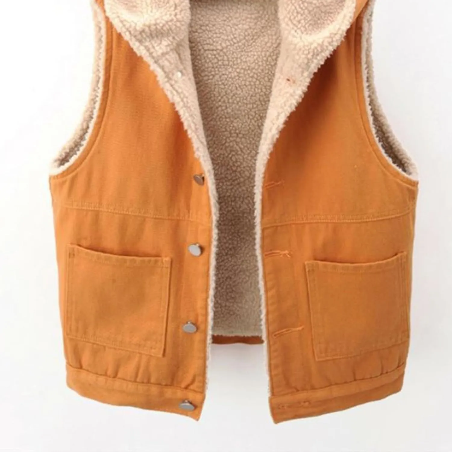 Sherpa Hooded Denim Vest Women Fuzzy Fleece Lined Padded Sleeveless Jacket Winter Thicken Thermal Warm Lamb Jean Gilet