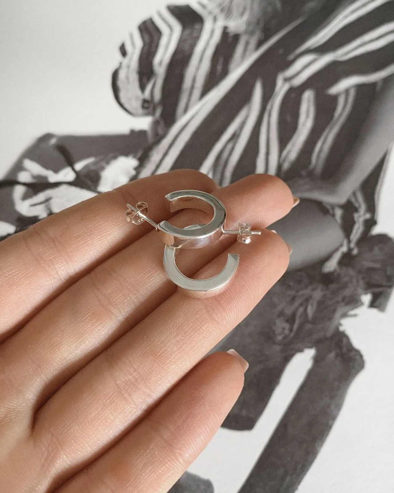 Square Thick Hoop Earrings  - Sterling Silver
