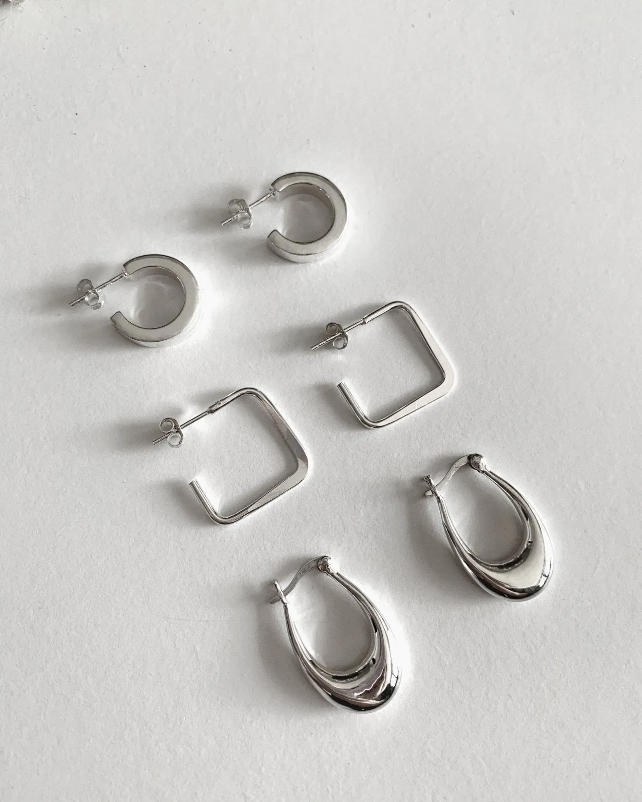 Square Thick Hoop Earrings  - Sterling Silver