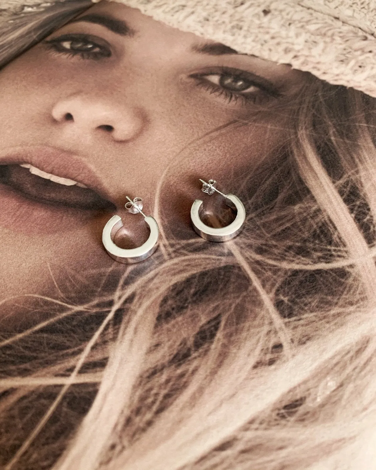 Square Thick Hoop Earrings  - Sterling Silver
