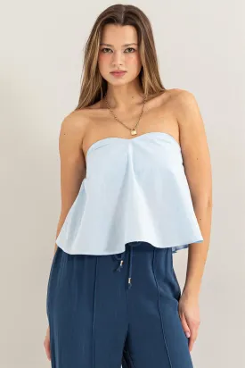 STRAPLESS LIGHT BLUE TOP