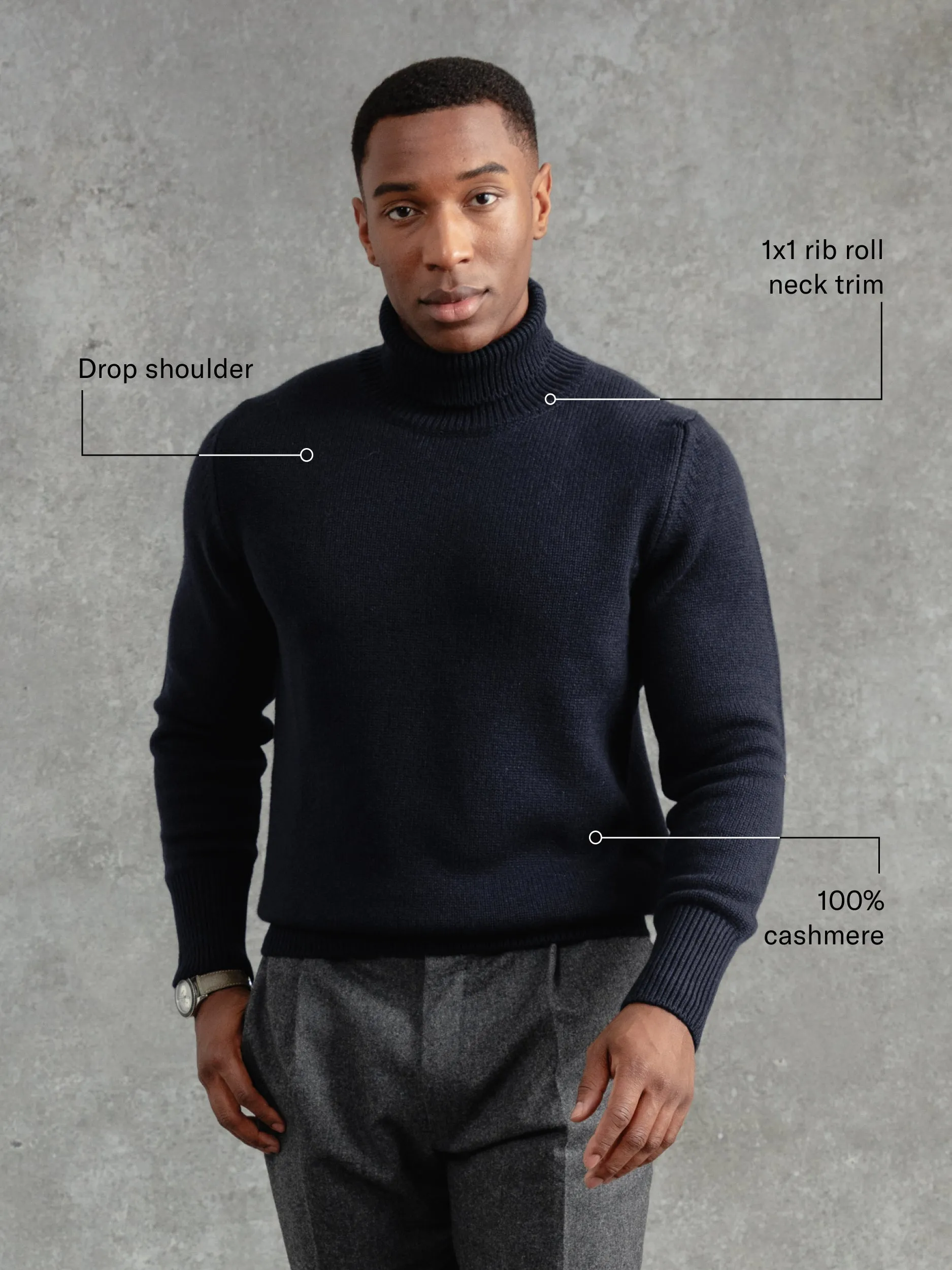 The Cashmere Submariner Rollneck - Midnight