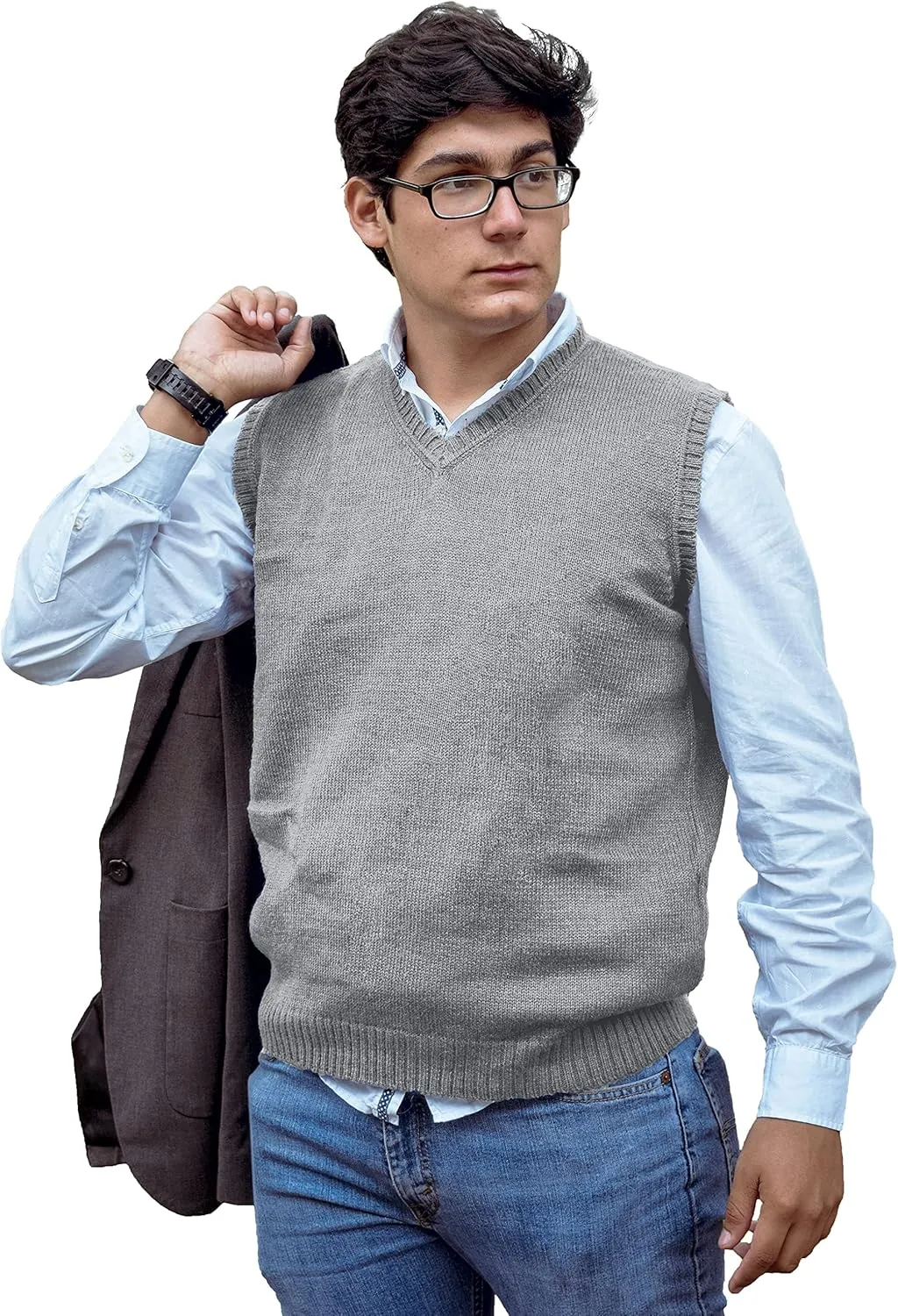 TINKUY Peru Men's Alpaca Wool V Neck Sweater Vest, S-4XL
