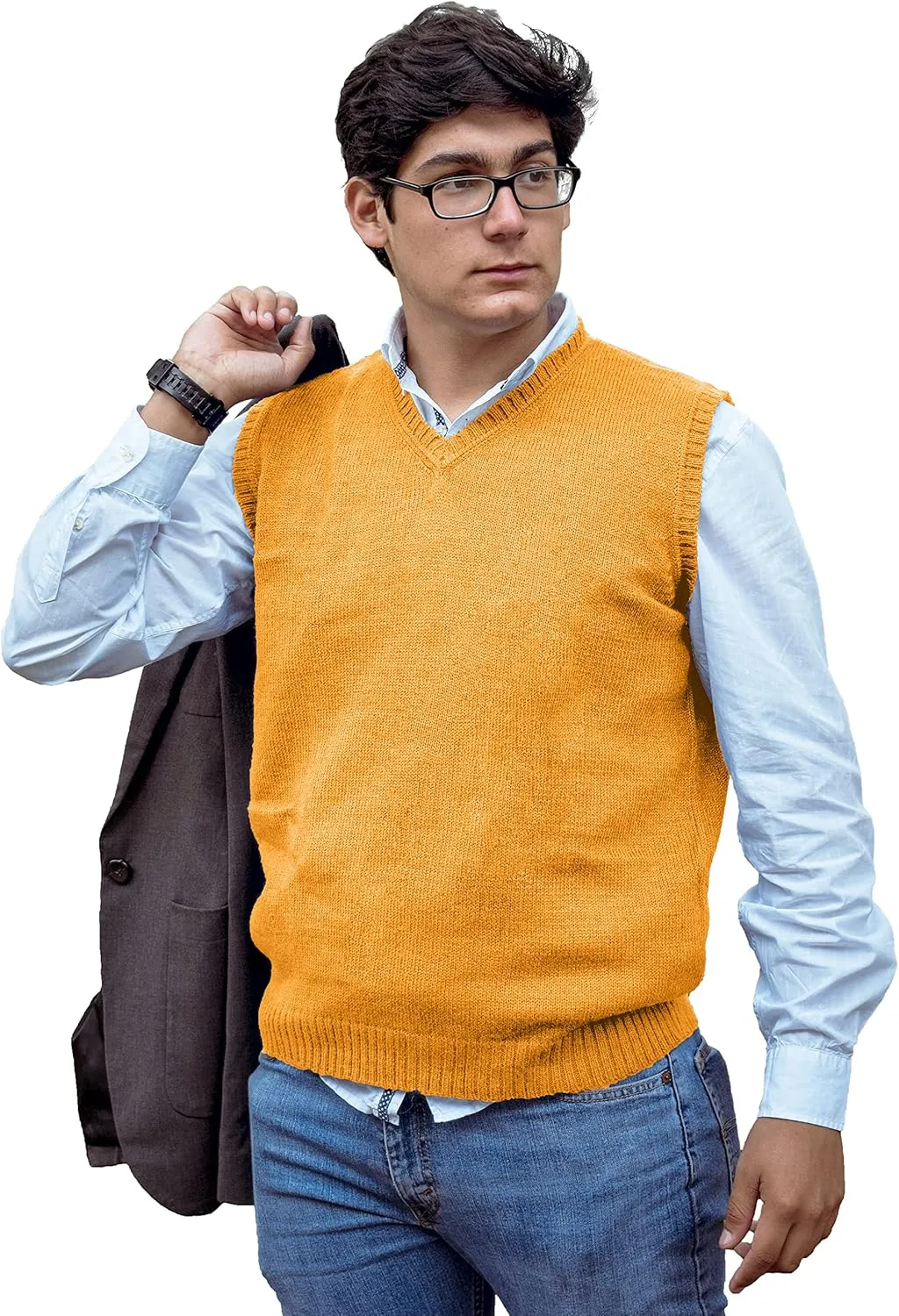 TINKUY Peru Men's Alpaca Wool V Neck Sweater Vest, S-4XL