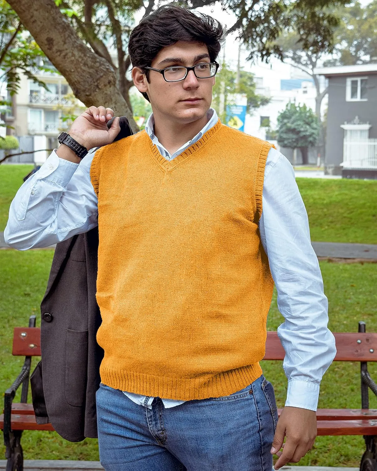 TINKUY Peru Men's Alpaca Wool V Neck Sweater Vest, S-4XL