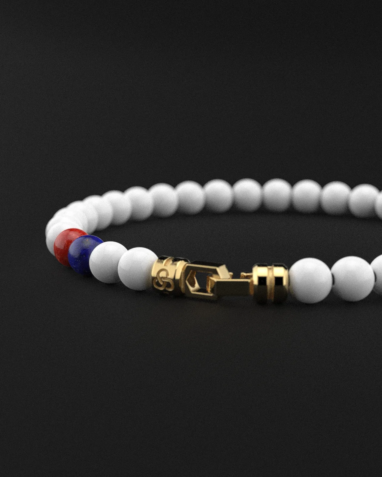 Tridacna   Lapis Lazuli   Red Coral Jade Bracelet 6mm | VERTEX