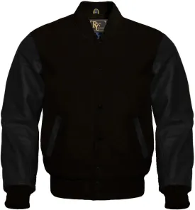 Varsity Letterman Wool & Black Genuine Leather Sleeves Bomber Style Baseball Jacket