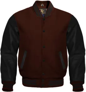 Varsity Letterman Wool & Black Genuine Leather Sleeves Bomber Style Baseball Jacket