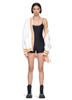 VIAVIA The Striped Oversized Cashmere Cardigan Sweater in Egret and Orange Peel