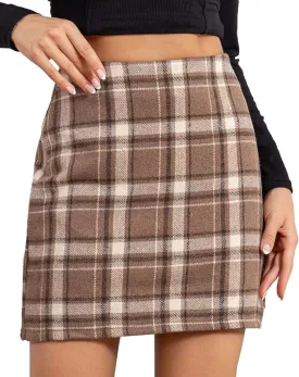 We1Fit Womens Plaid Skirts High Waist Wool Bodycon Pencil Mini Fall Skirt with Shorts
