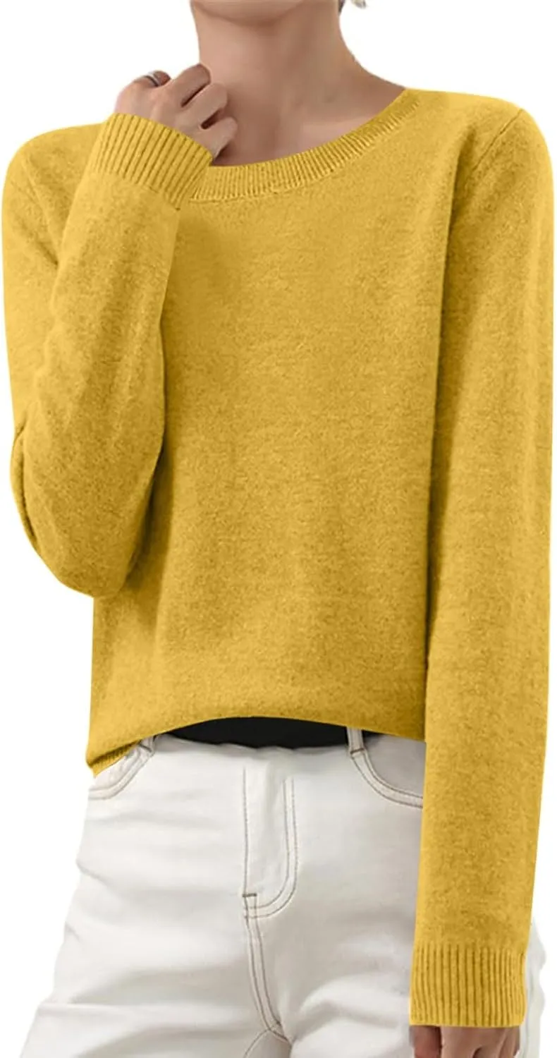 Wkishenl Cashmere Sweaters for Women Long Sleeve Crewneck/V-Neck Knit Pullover Classic Solid Shirts Fall Fashion Clothes 2025
