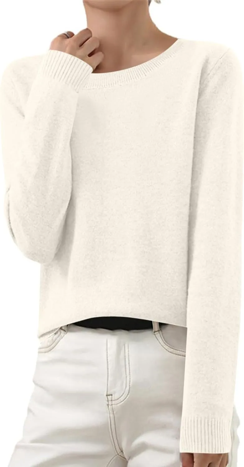 Wkishenl Cashmere Sweaters for Women Long Sleeve Crewneck/V-Neck Knit Pullover Classic Solid Shirts Fall Fashion Clothes 2025
