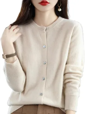 Women Cardigan Warm Cashmere Sweaters, 100% Cashmere Sweater Women's, O-Neck Cardigan Sweater Coat