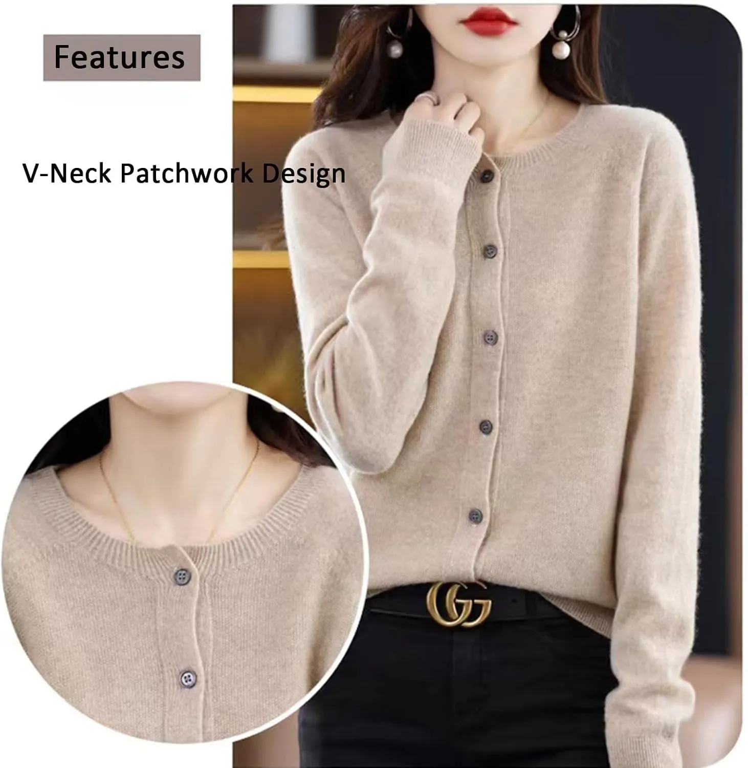 Women Cardigan Warm Cashmere Sweaters, 100% Cashmere Sweater Women's, O-Neck Cardigan Sweater Coat