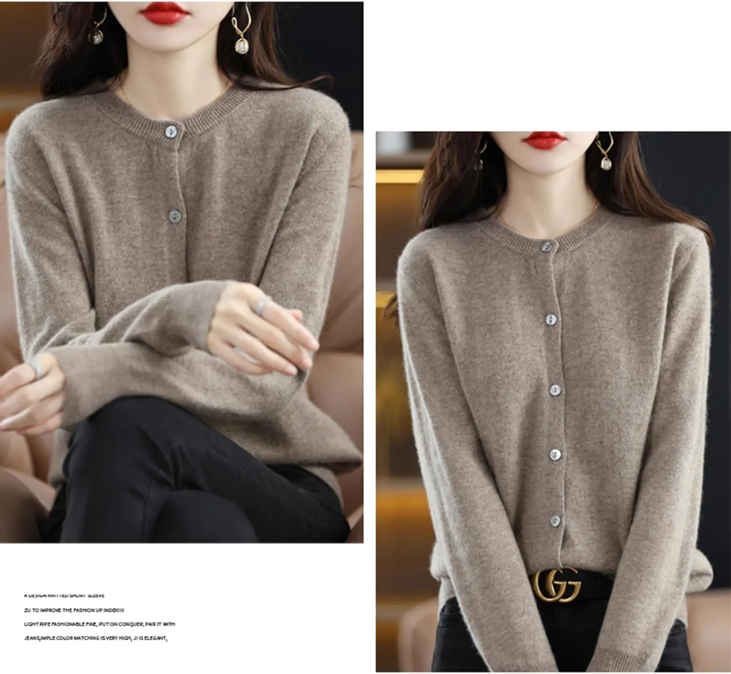 Women Cardigan Warm Cashmere Sweaters, 100% Cashmere Sweater Women's, O-Neck Cardigan Sweater Coat
