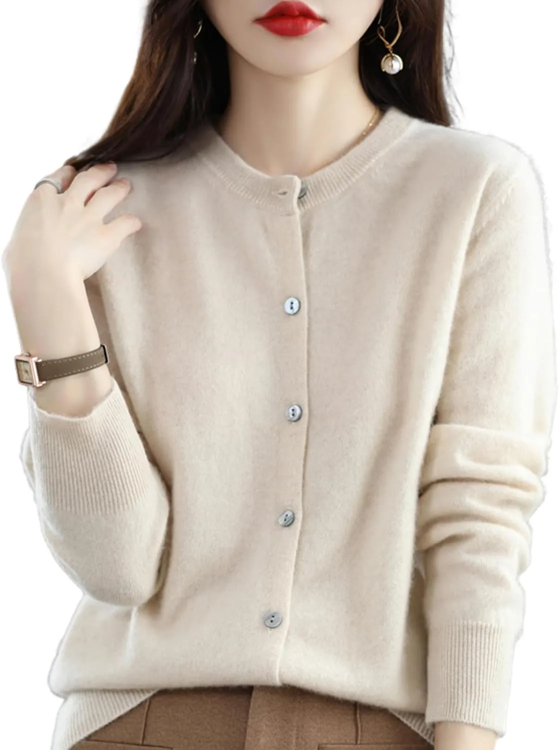 Women Cardigan Warm Cashmere Sweaters, 100% Cashmere Sweater Women's, O-Neck Cardigan Sweater Coat