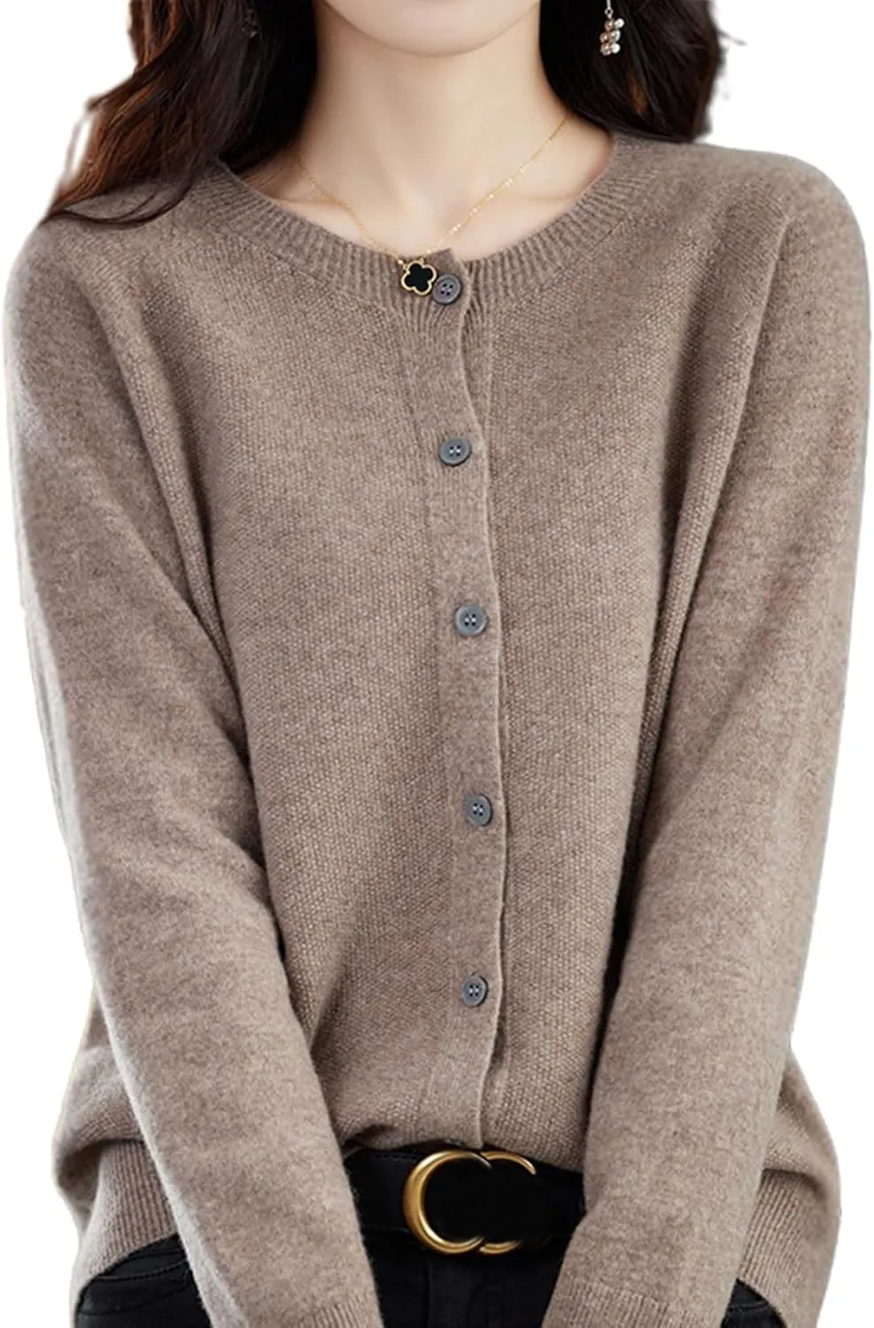 Women Cardigan Warm Cashmere Sweaters, 100% Cashmere Sweater Women's, O-Neck Cardigan Sweater Coat