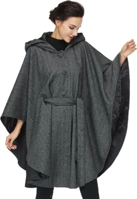 Women Wool Blend Cloak with Hood Medieval Cape Poncho Shawls for Fall Winter