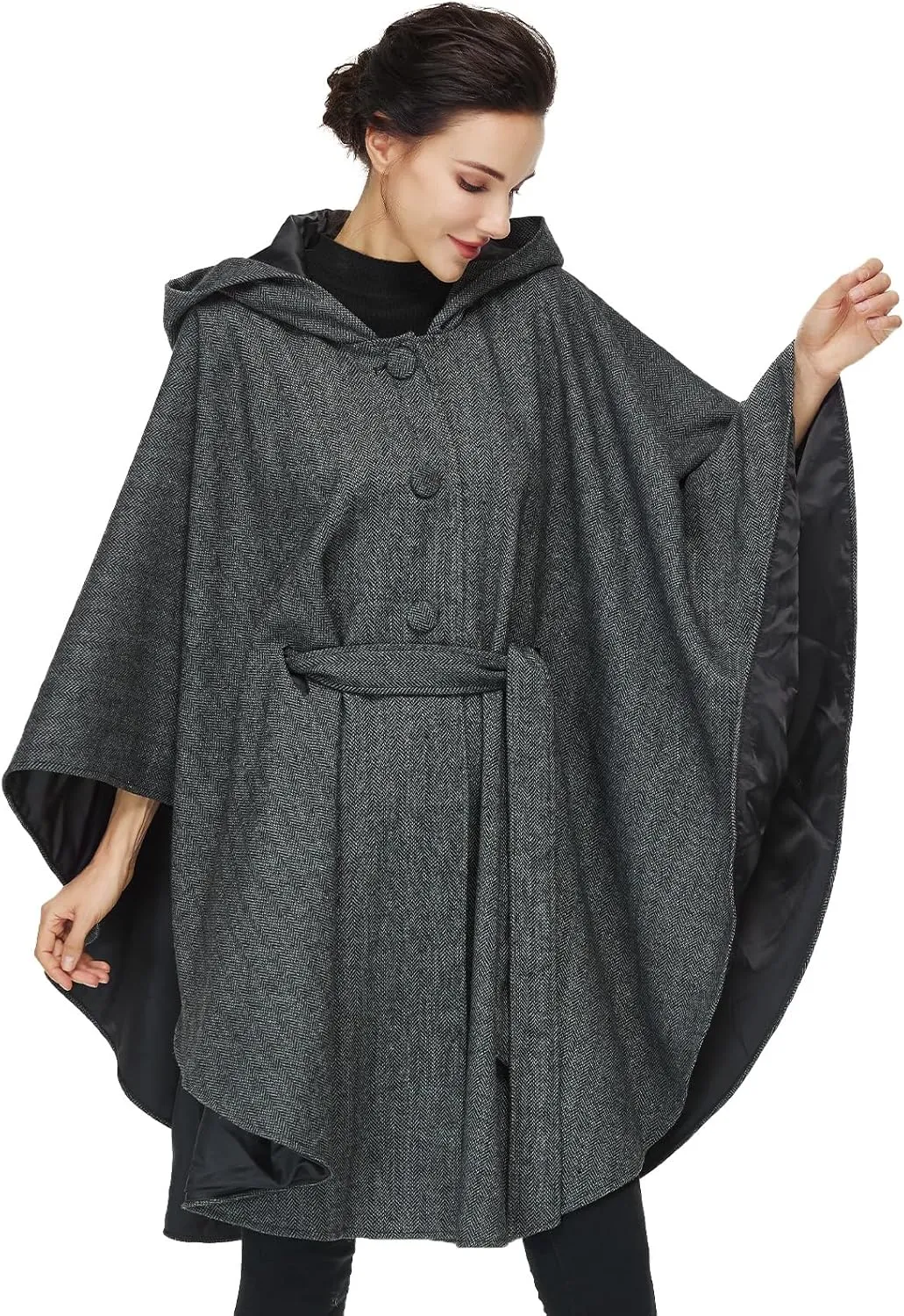 Women Wool Blend Cloak with Hood Medieval Cape Poncho Shawls for Fall Winter