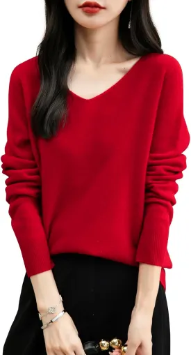 Women's 100% Merino Wool V Neck Sweater 2025 First-Line Ready to Wear Casual Long Sleeve Seamless Knit Sweater