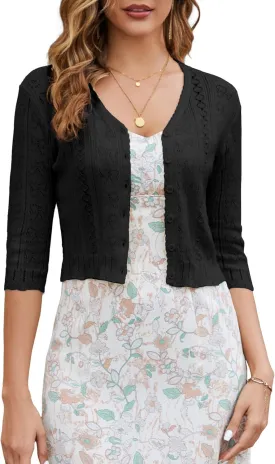 Women's Bolero Shrug 3/4 Sleeve Cropped Cardigan Knit Sweaters Open Front Casual Elegant Jacket for Dresses