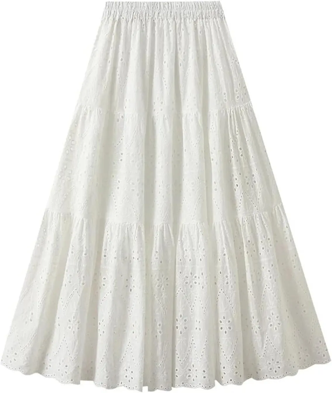 Women's French Style Skirts Female Solid Hollow Embroidery High Waist Casual Elegant A-Line Skirt