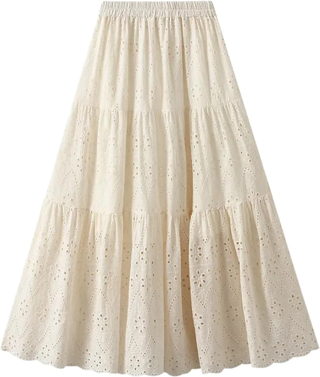 Women's French Style Skirts Female Solid Hollow Embroidery High Waist Casual Elegant A-Line Skirt