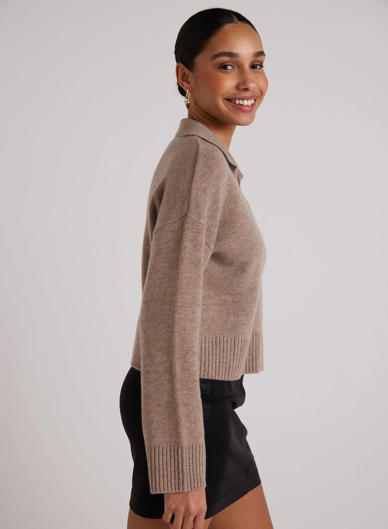 Wool and Cashmere Blend Collared Sweater  - Heather Fawn