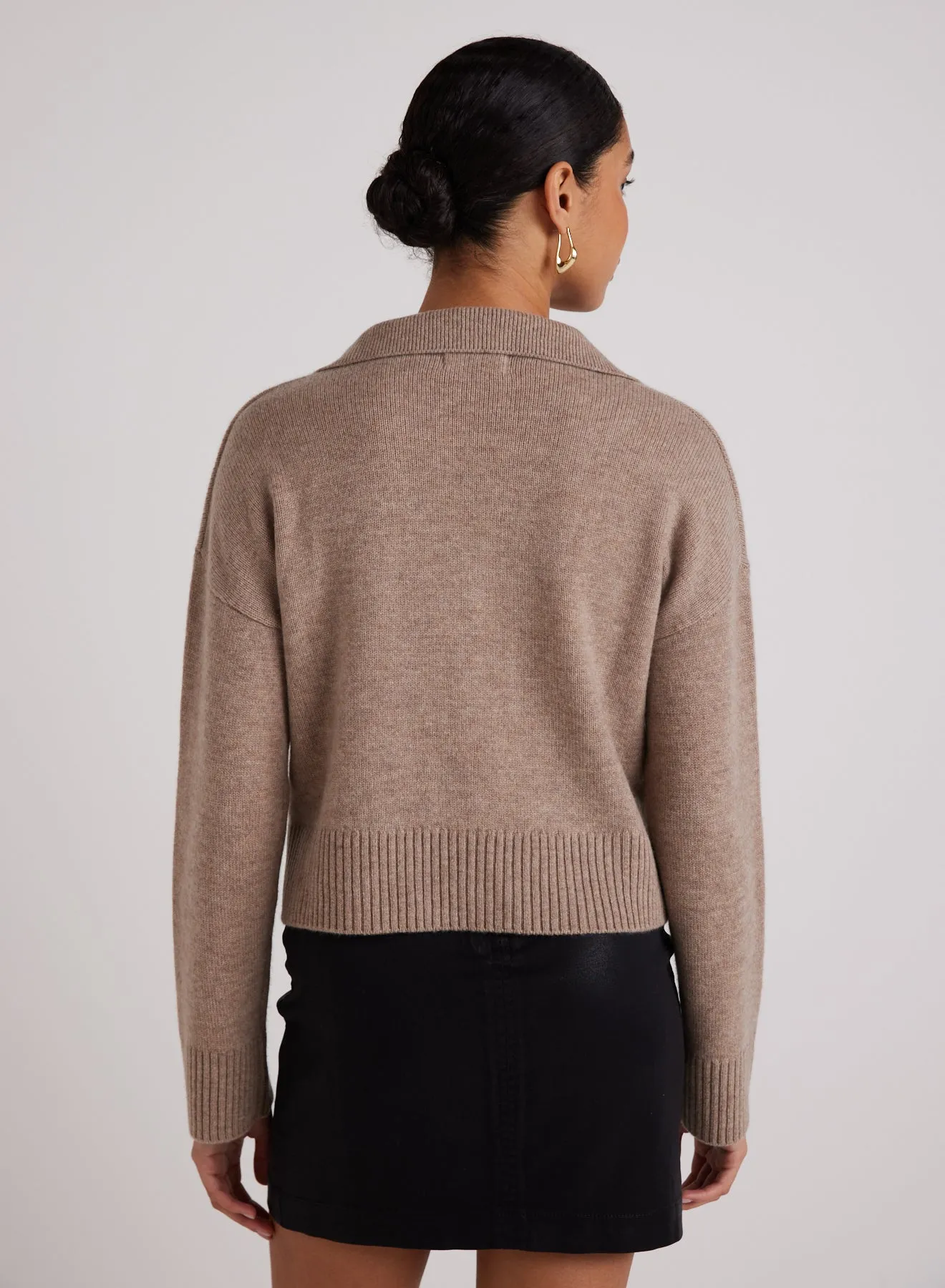 Wool and Cashmere Blend Collared Sweater  - Heather Fawn