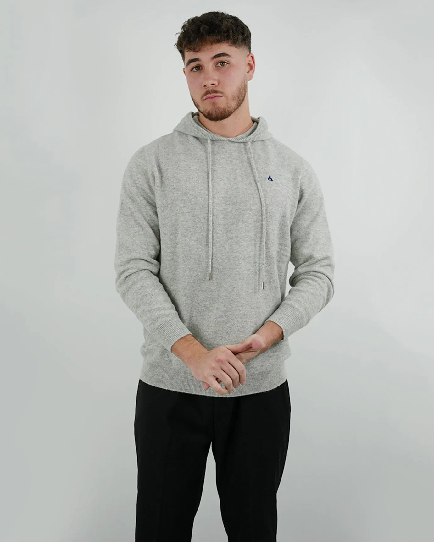 Wool Classy Hoodie - Gray & Navy Blue Logo