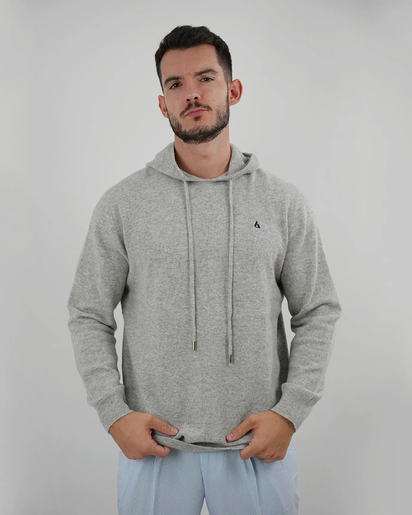 Wool Classy Hoodie - Gray & Navy Blue Logo