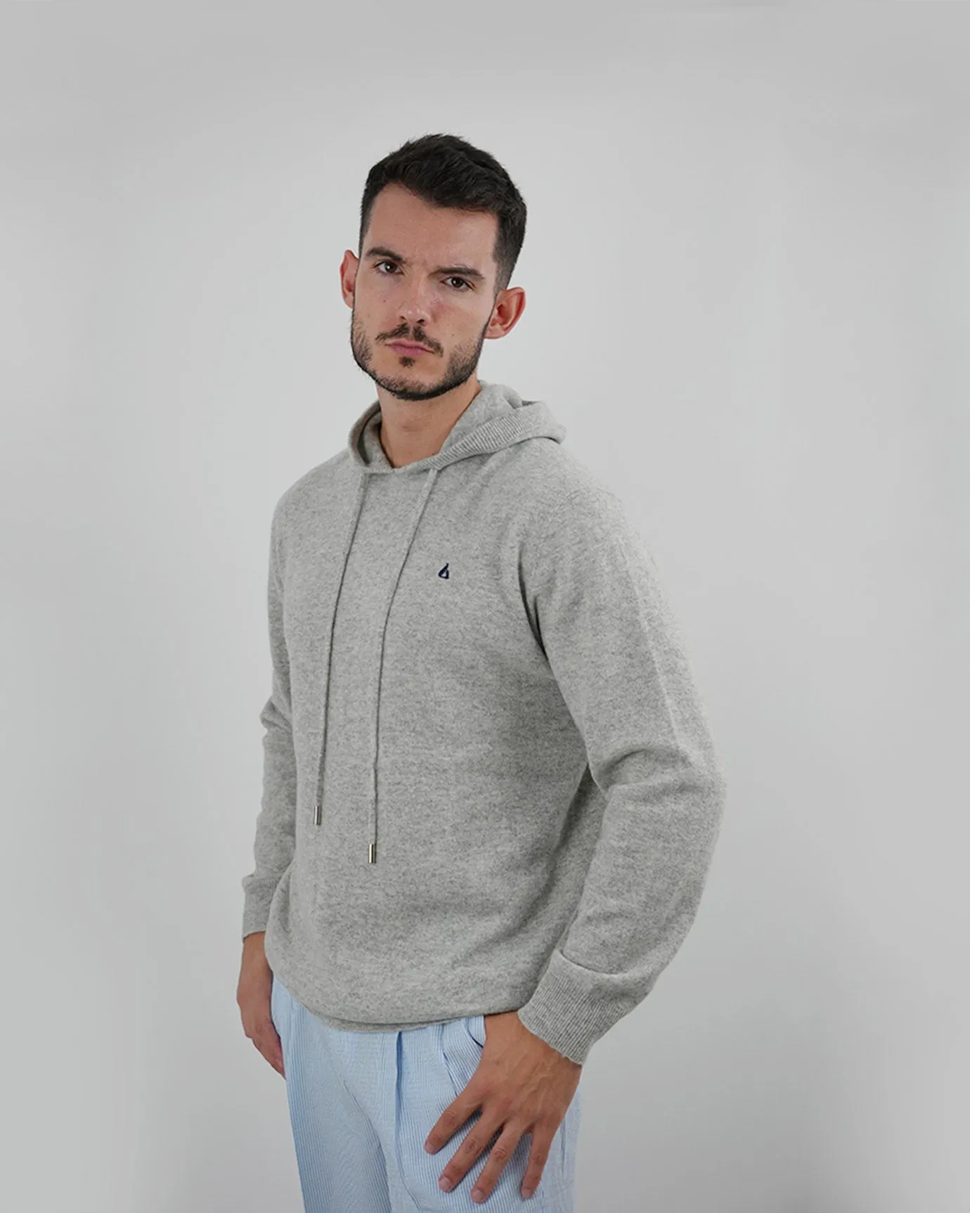 Wool Classy Hoodie - Gray & Navy Blue Logo