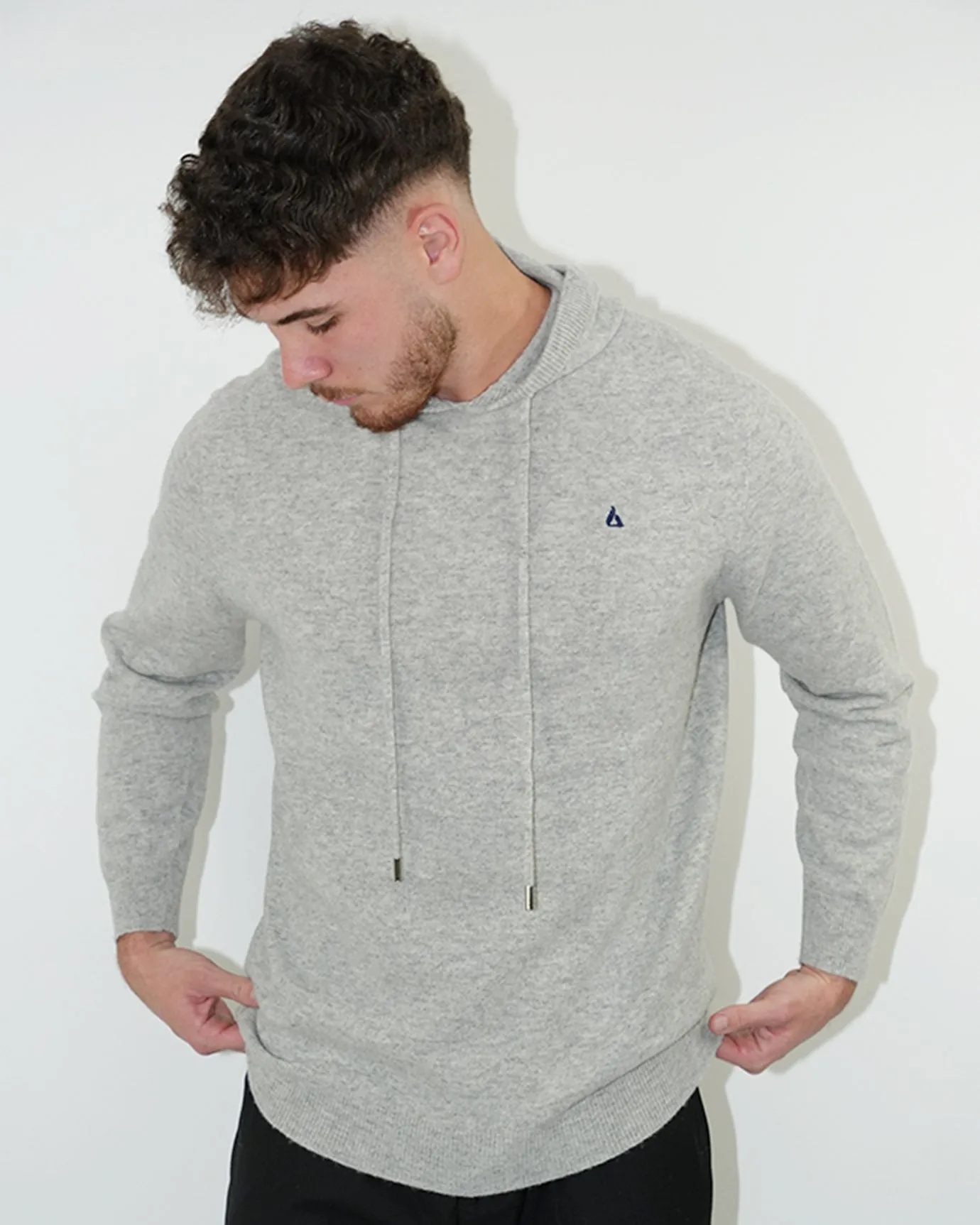 Wool Classy Hoodie - Gray & Navy Blue Logo