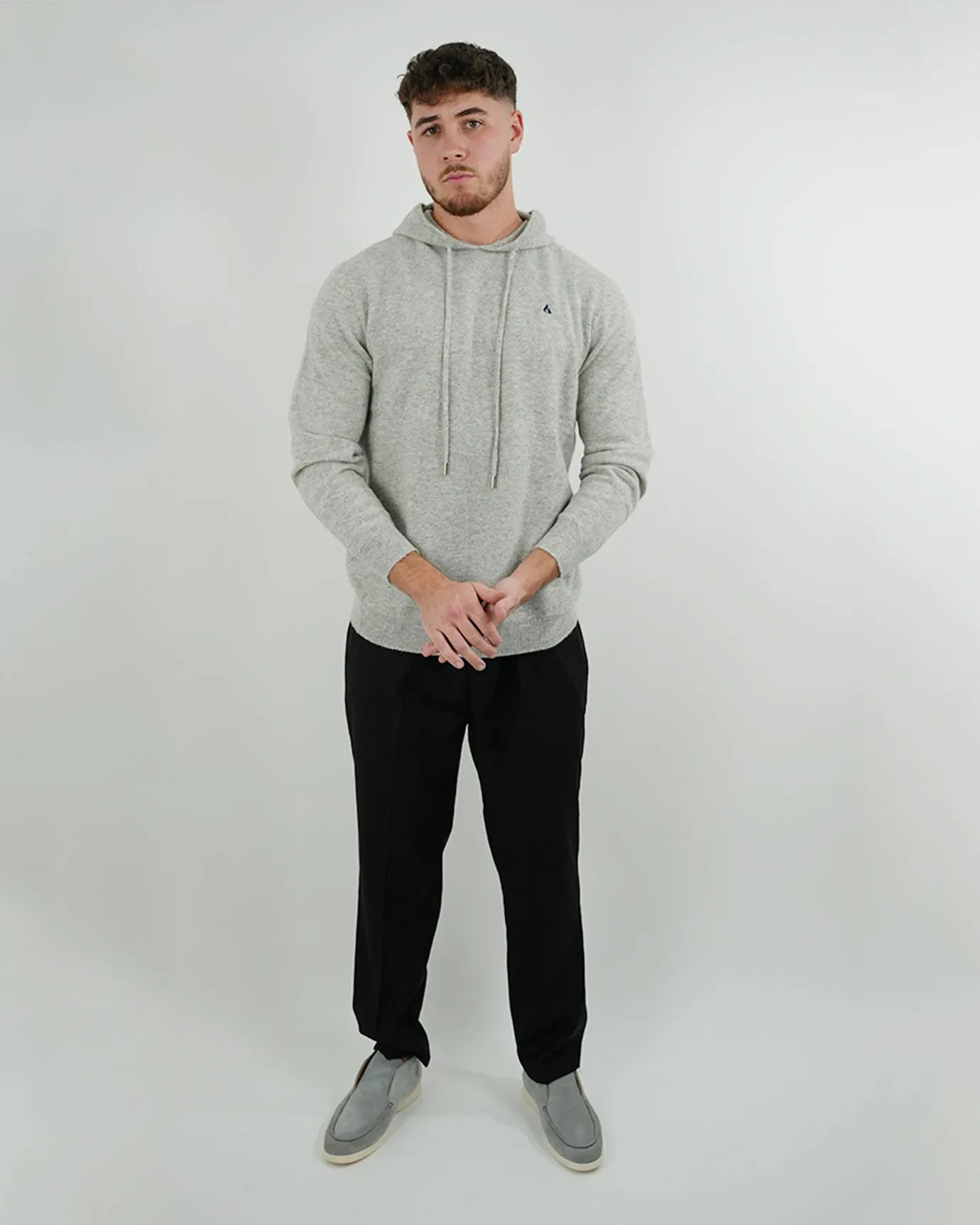 Wool Classy Hoodie - Gray & Navy Blue Logo