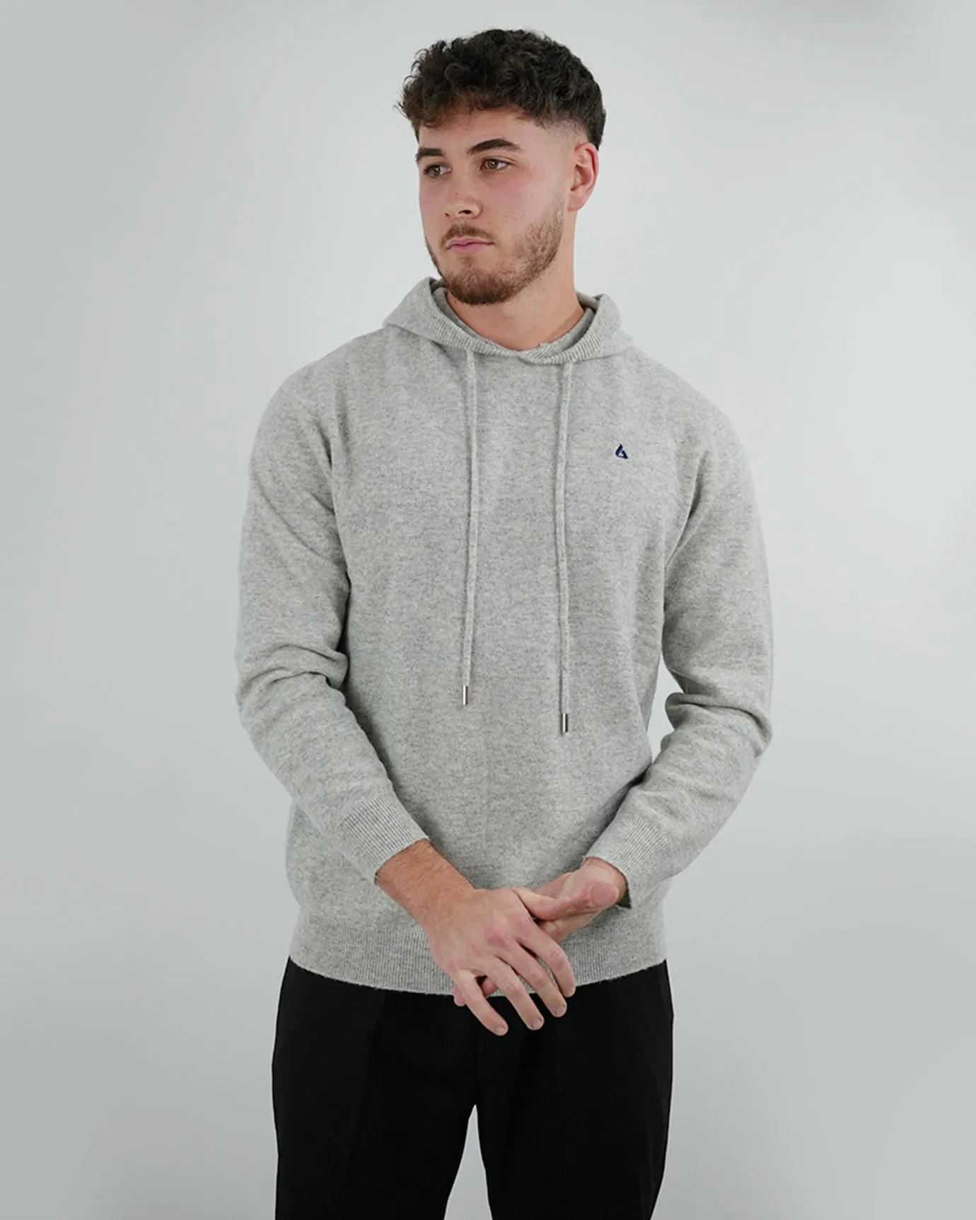 Wool Classy Hoodie - Gray & Navy Blue Logo