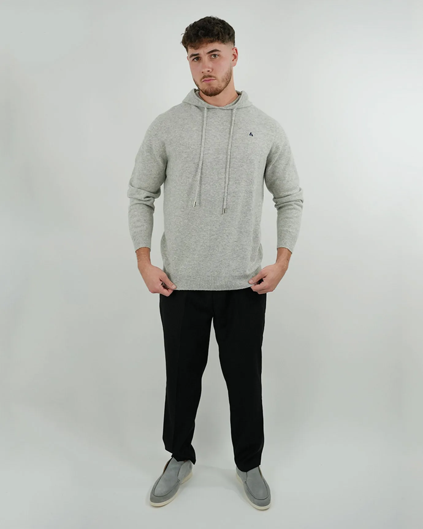 Wool Classy Hoodie - Gray & Navy Blue Logo