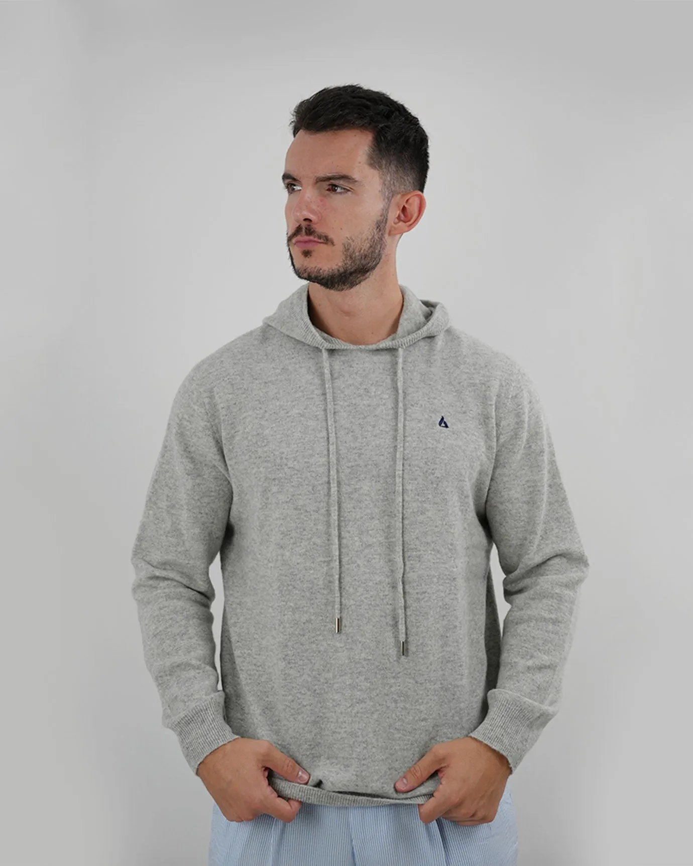Wool Classy Hoodie - Gray & Navy Blue Logo