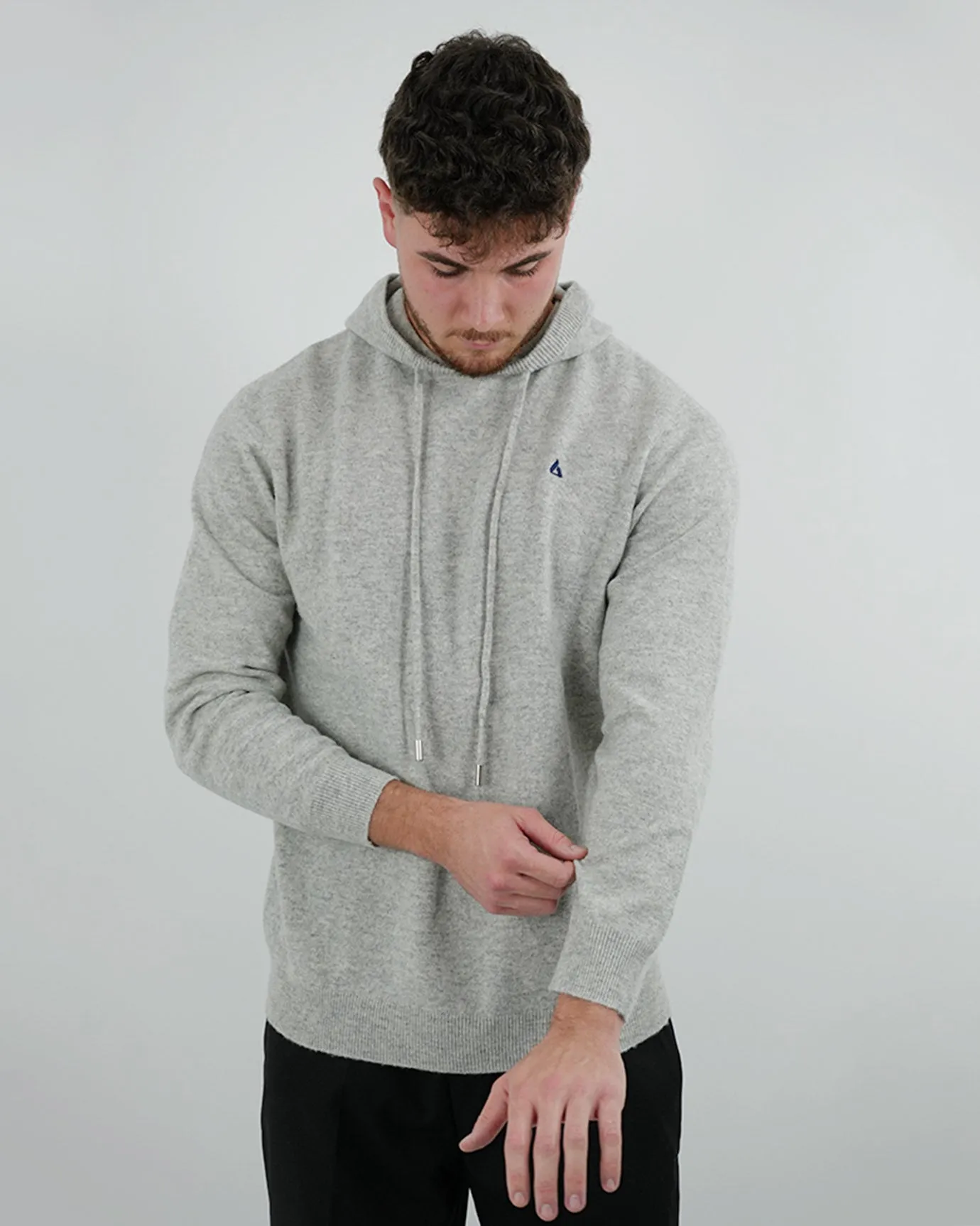 Wool Classy Hoodie - Gray & Navy Blue Logo