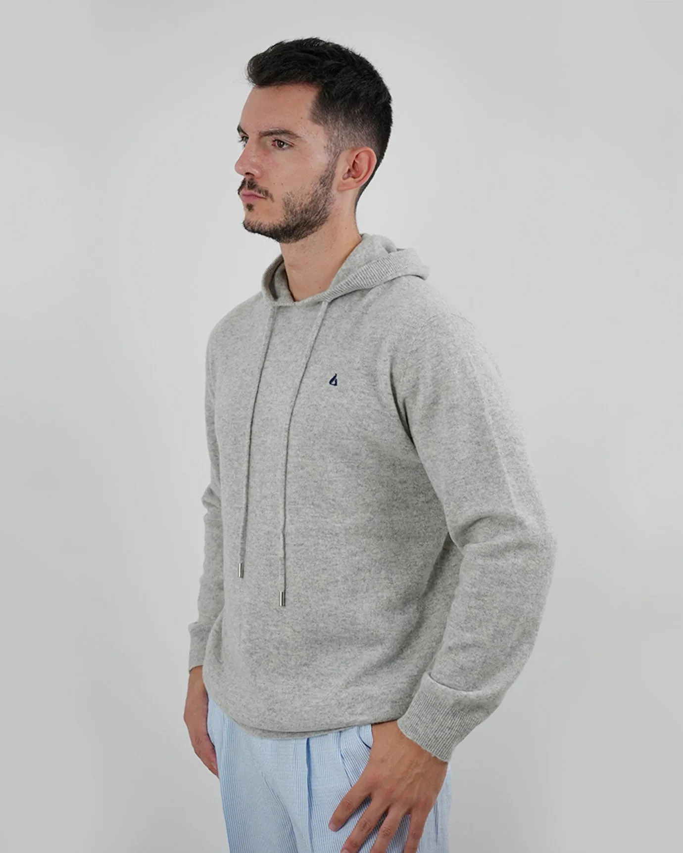Wool Classy Hoodie - Gray & Navy Blue Logo