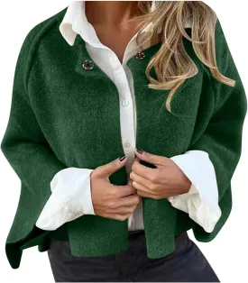 XUNRYAN Womens Trench Coat Wool-Blend Jackets Short Coats Cropped Cardigan Open Front Cape Coat Shawl Wraps Fashion Outerwear